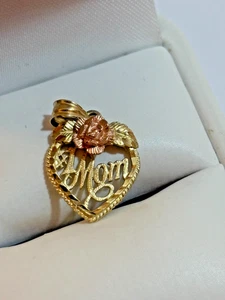 Solid 14k Yellow Rose Gold #1 Mom Heart Pendant 1.36g Mother's Day Charm 3/4" - Picture 1 of 5