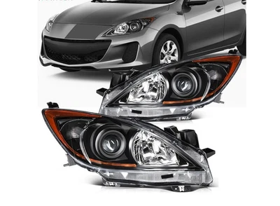 Fit for 2010 -2013 Mazda 3 (5-Speed) Headlights Assembly Black w/Amber Pair Foto 1 de 4
