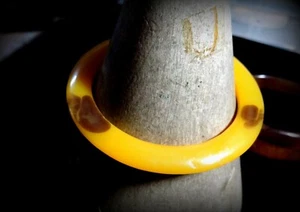 Celluloid Bangle Art Deco Faux Egg yolk Amber & Brown - Picture 1 of 6