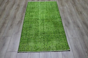 Wolle Hellgrün Teppich Türkisch Handarbeit Läufer Überfärbt Boho Flurteppich 3x7ft - Bild 1 von 11