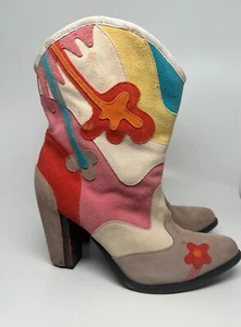 Diesel Madchen Vintage Suede Leather Cowgirl Colorful Boots Women's 7.5 - Picture 1 of 9