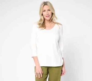 Denim & Co. So Soft Jersey Curved Hem V-Neck Top-Winter White-XXS A675632 - Picture 1 of 1