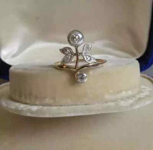 Anillo de aniversario estilo Art Deco creado en laboratorio diamante corte redondo oro amarillo 14K FN - Imagen 1 de 9