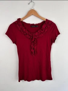 The Limited Ruffle Collar Short Sleeve Red Top XS - Picture 1 of 3
