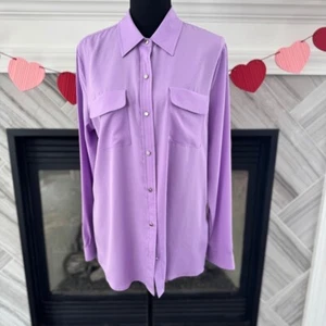 Liz Claiborne Large Long Sleeve Button Down Shirt, Relaxed Fit, Pockets, Purple - Bild 1 von 2