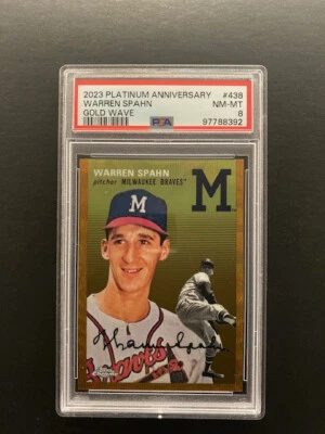 2023 Topps Platinum Anniversary Gold Wave #438 Refractor /50 Warren Spahn PSA 8 - Image 1 of 2
