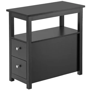 Modern End Table w/ 2 Drawer & Shelf Side Storage Wood Living Room Furniture - Picture 1 of 13