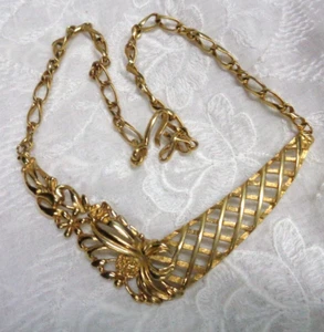 Vtg Estate Jewelry ~ MONET Goldtone FLORAL Choker Necklace ~ 17" L - Picture 1 of 5