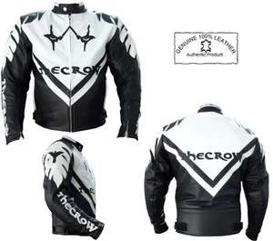 CHAQUETA DE CUERO BLINDADA ESTILO CUERVO PARA HOMBRE MOTO MOTO BLANCO Y NEGRO - Imagen 1 de 5