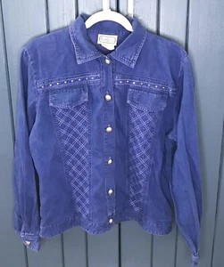 Chaqueta de Jean Mujer Vintage Azul Púrpura Estrás Mediana Y2K Años 90 Punk Rockstar - Imagen 1 de 5