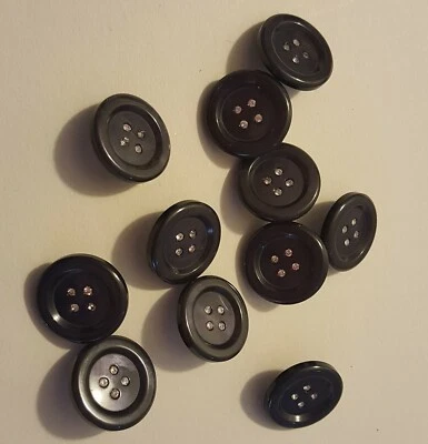 Dark Navy Blue & Rhinestone Buttons - 5/8" diameter - High Quality - Set of 11 - Image 1 of 2