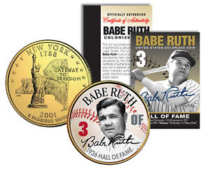 BABE RUTH * Hall of Fame * Legends Colorized New York Quarter Gold Plated Coin