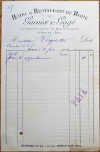 Paris, France 'Hotel & Restaurant de Rome' 1904 Bill/Check/Letterhead - Picture 1 of 1