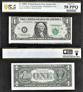 *AMAZING ERROR* $1 1988-A FRN "OBVERSE MISALIGNMENT ERROR NOTE" PCGS AU-58 PPQ - Picture 1 of 1