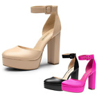 Women Pump Shoes Ankle Strap Close Toe High Chunky Heel Platform Dress Shoes
