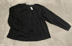 New W/tags Lg Women’s Old Navy Black Long Embroidered Sleeves 100% Cotton - Picture 1 of 7