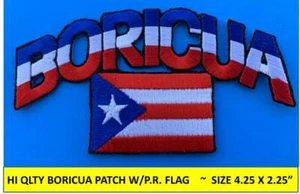 BORICUA PUERTO RICO FLAG EMBROIDERED PATCH IRON-ON SEW-ON (4.25 x 2.25) -HI QLTY - Picture 1 of 4