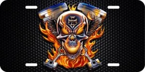 Biker Skull Engine Bike Chopper Motorcycle Aluminum Car Vanity Plate Tag LP372 - Bild 1 von 2