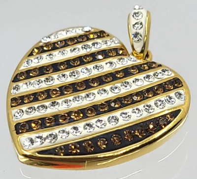 Jtv Nuevo OTC Italiano Coñac y Blanco Pavé Cristal 18K Sobre Bronce Colgante Corazón Foto 1 de 4