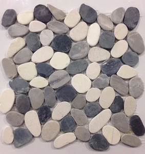 Pebble Stone Tile Valencia Cool Blend 12x12 River Rock Stone Shower Floor Wall - Picture 1 of 4