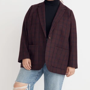 Madewell Larsen Plus Size Blazer Windowpane Size 3X Red Blue Check Wool Blend - Picture 1 of 10