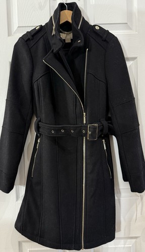 Cappotto lungo Michael Kors misto lana asimmetrico zip nero nuovo con etichette $315 taglia XSmall
