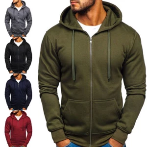 Men Winter Slim Hoodie Warm Hooded Sweatshirt Coat Zip Up Outwear Sweater Jacket - Picture 1 of 19