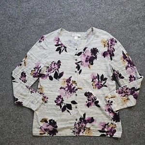 Christopher Bank Strickjacke Damen groß grau lila Blumen Pullover Oberteil Freizeit - Bild 1 von 9