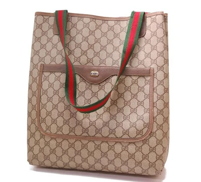 Auth GUCCI GG Sherry Line Shoulder Tote Bag PVC Leather Brown 1120a - Image 1 of 4