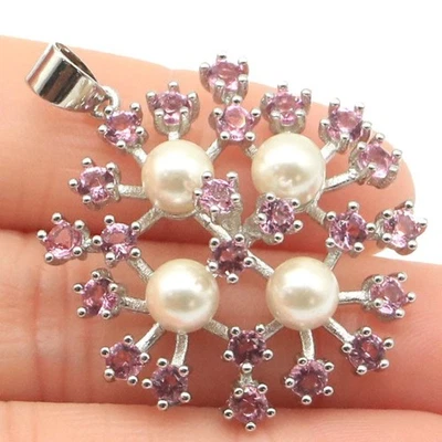 Precioso colgante de plata de compromiso de perla de turmalina rosa para mujer Foto 1 de 2