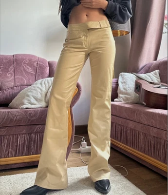 Miss Sixty vintage Faux Leather Beige y2k Flared Pants 2000`s Size 29 - Image 1 of 4