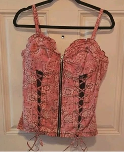 ROYAL BONES ROSA UND SCHWARZ PAISLEY KORSETT SPITZE TOP -L - Bild 1 von 4
