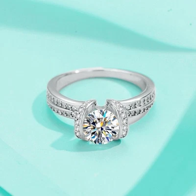 1CT Round Cut Moissanite Wedding Engagement Promise Ring 925 Sterling Silver - Image 1 of 4