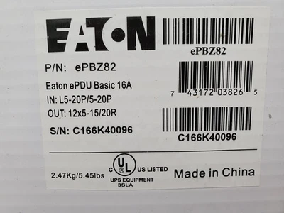 Eaton EPBZ82 Basic Rack PDU 1U, L5-20P Input, 1.92 KW Max, 100-120V, 15 Cord - Image 1 of 4