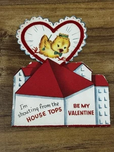 Used Vintage Die-Cut Valentine Card — I’m shouting from the house tops - Picture 1 of 2