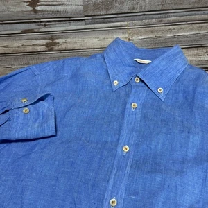 Stenstroms Herren Blau Leinen Button Down Hemd Fitted Body Größe M - Bild 1 von 6