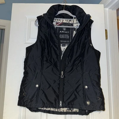 Chaleco Ariat Mujer XL Negro Acolchado Puffer Ecuestre Granero Tareas Caballo Estampado Foto 1 de 4
