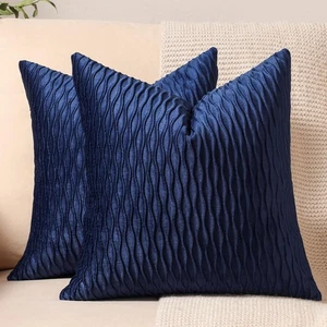 Navy Striped Couch Pillow Cases: 2 Pack 20x20 Inch Original Velvet Square Thr... - Bild 1 von 7