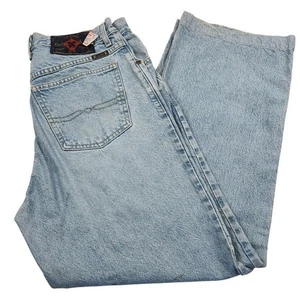 90s Lucky Brand Dungarees Jeans Mens Sz 34 Light Wash Wide Leg Y2K Vintage 1998 - Picture 1 of 12