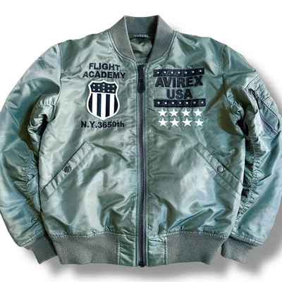 AVIREX MA-1 Reversible Flight Jacket Nylon Khaki Size L with Embroidered Patches - Image 1 of 4