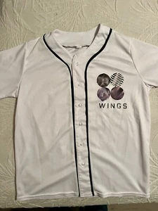BTS Wings V 95 Baseball Shirt Short Sleeve White Sz Small Button Down K-Pop - Picture 1 of 4