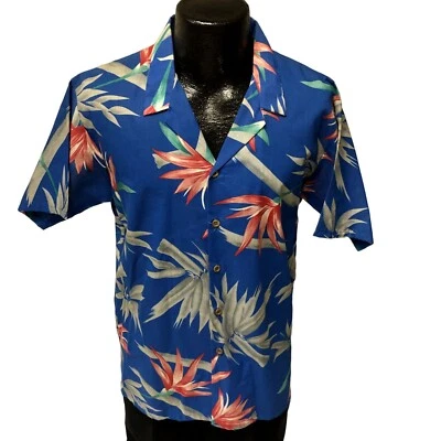NOS New Vtg 70 80's Todays Man Blue HAWAIIAN FLORAL Aloha 50/50 CAMP Shirt L - Image 1 of 4