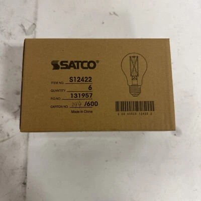 6 Pack Satco S12422 LED Filament 120V 10.5W A19 Medium E26 Clear 27K Warm White - Image 1 of 4