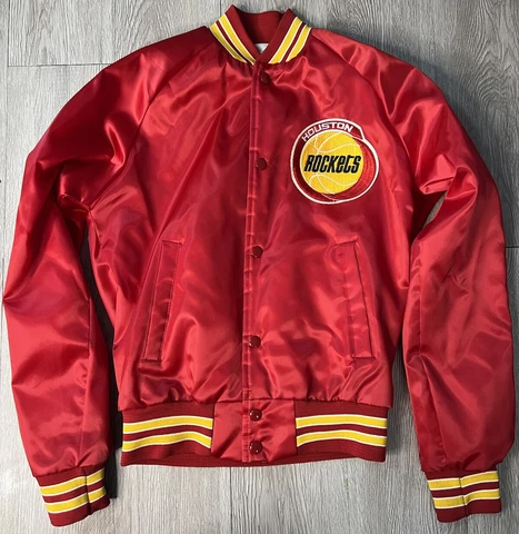 Kids Vintage 80’s Chalk Line Houston Rockets  NBA Red Satin Jacket XL 18 / 20 Cover
