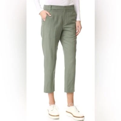 NUEVO Pantalón Vince Coin Bolsillo Recortado Pierna Recta Mezcla Lino En Salvia Talla 6 Foto 1 de 4