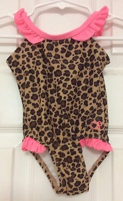 OP Baby Girls Swim Suit Size 12 Months Brown Pink Animal Print 94 - Image 1 of 3
