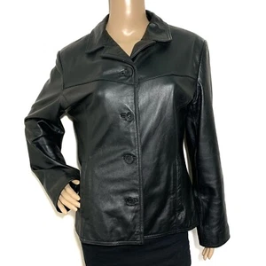 Wilsons Lederjacke Maxima schwarz klassischer Look Damen Größe L Knopfverschluss - Bild 1 von 5