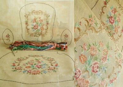 PEKING HANDICRAFT 63" Vintage Needlepoint Kits For Chair Roses Scrolls Beautiful Floral Design