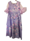 Pink Violet Fancy Floral Dress Girl's Size Medium Dotted Swiss Sheer Sleeve CLT