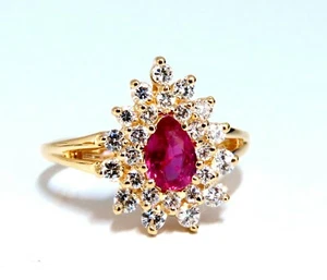 1.02ct Natural Ruby Diamonds Ring Pear Cluster 14kt - Picture 1 of 5